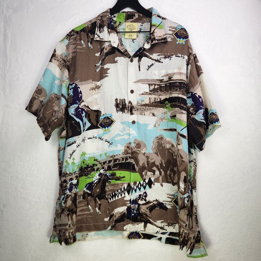 Breeder's Cup Del Mar 2017 Men's 2XL 100% Linen Shirt Horse Racing Graphic Print